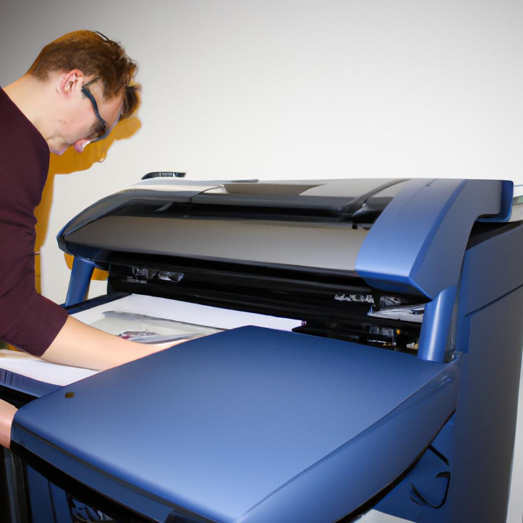 Person operating large format printer
