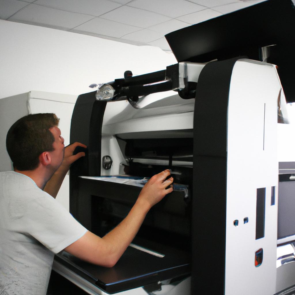 Person operating advanced printing equipment
